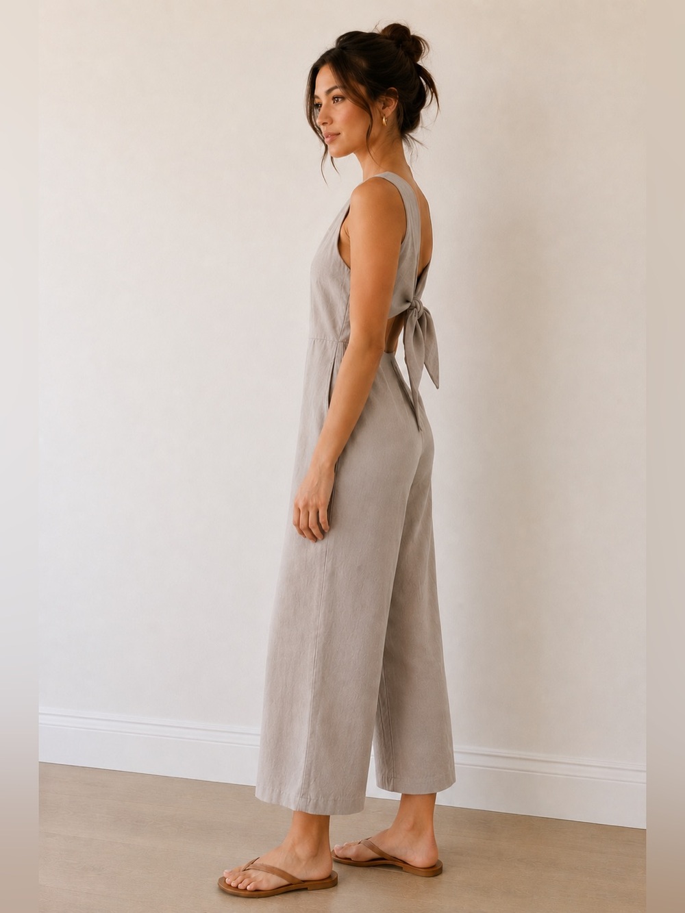 Aritzia Ecoulement Jumpsuit Size 8 grey Open Back Tie Wide Leg